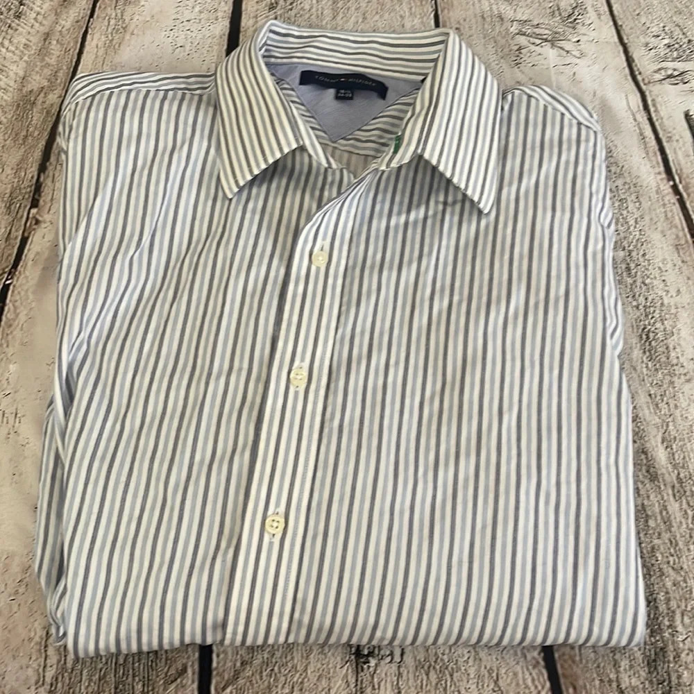 Men’s Tommy Hilfiger blue/white stripe dress shirt 16-1/2 (34-35) - Picture 2 of 3